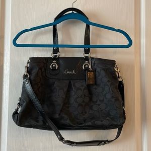 2for$75 - COACH black patent leather/fabric carryall satchel, dual handle.